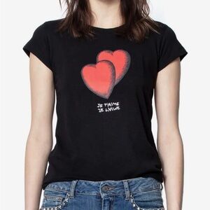 Zadig and Voltaire Black T-Shirt with Red Heart Graphic